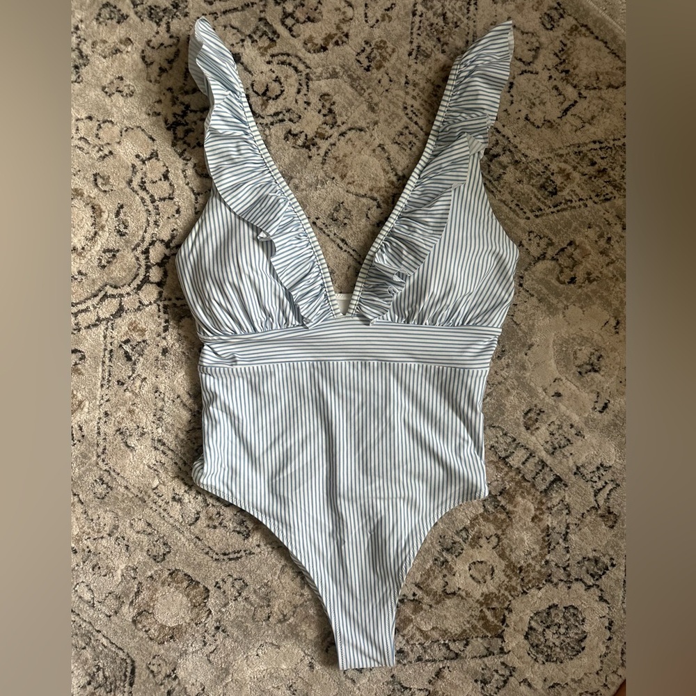 H&M Striped One Piece Swimsuit - Blue and White